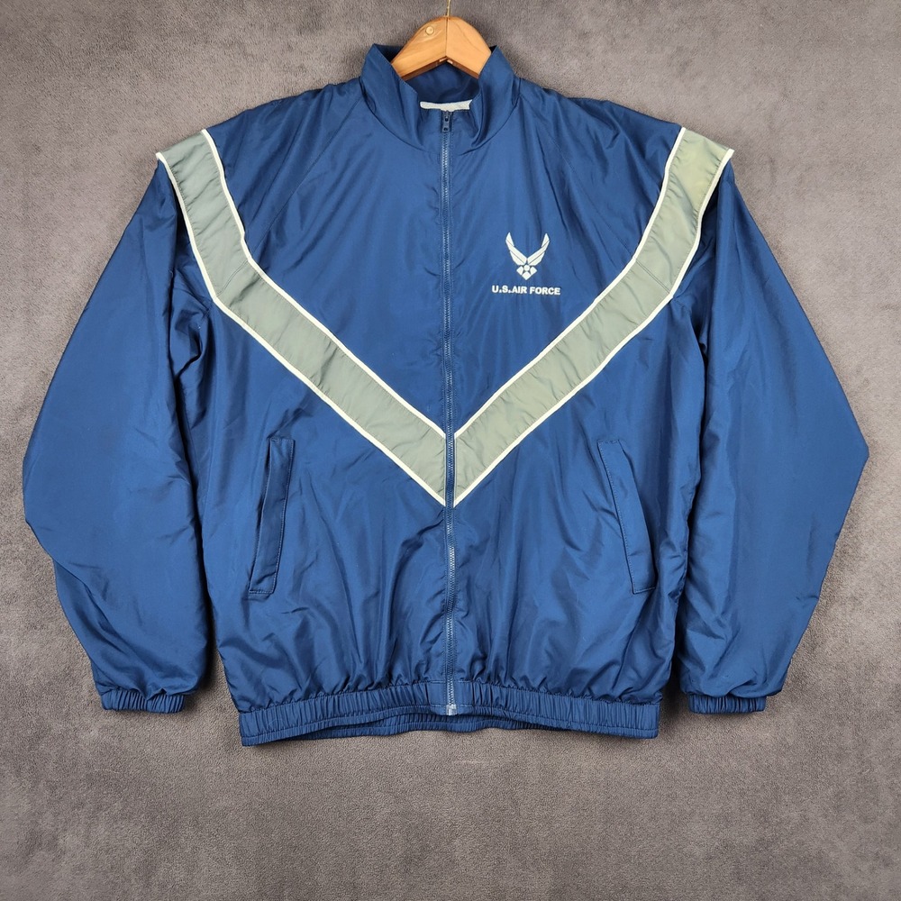 US Air Force PTU Windbreaker Jacket Mens Small Long Blue Silver Reflective